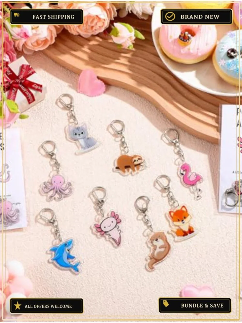 Positive Acrylic Animal Keychain Set with Inspirational Cards for Gifts